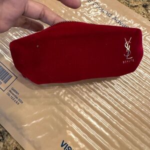 YSL Yves Saint Laurent Beauty Velvet Makeup Small Lip Bag ~ Burgundy